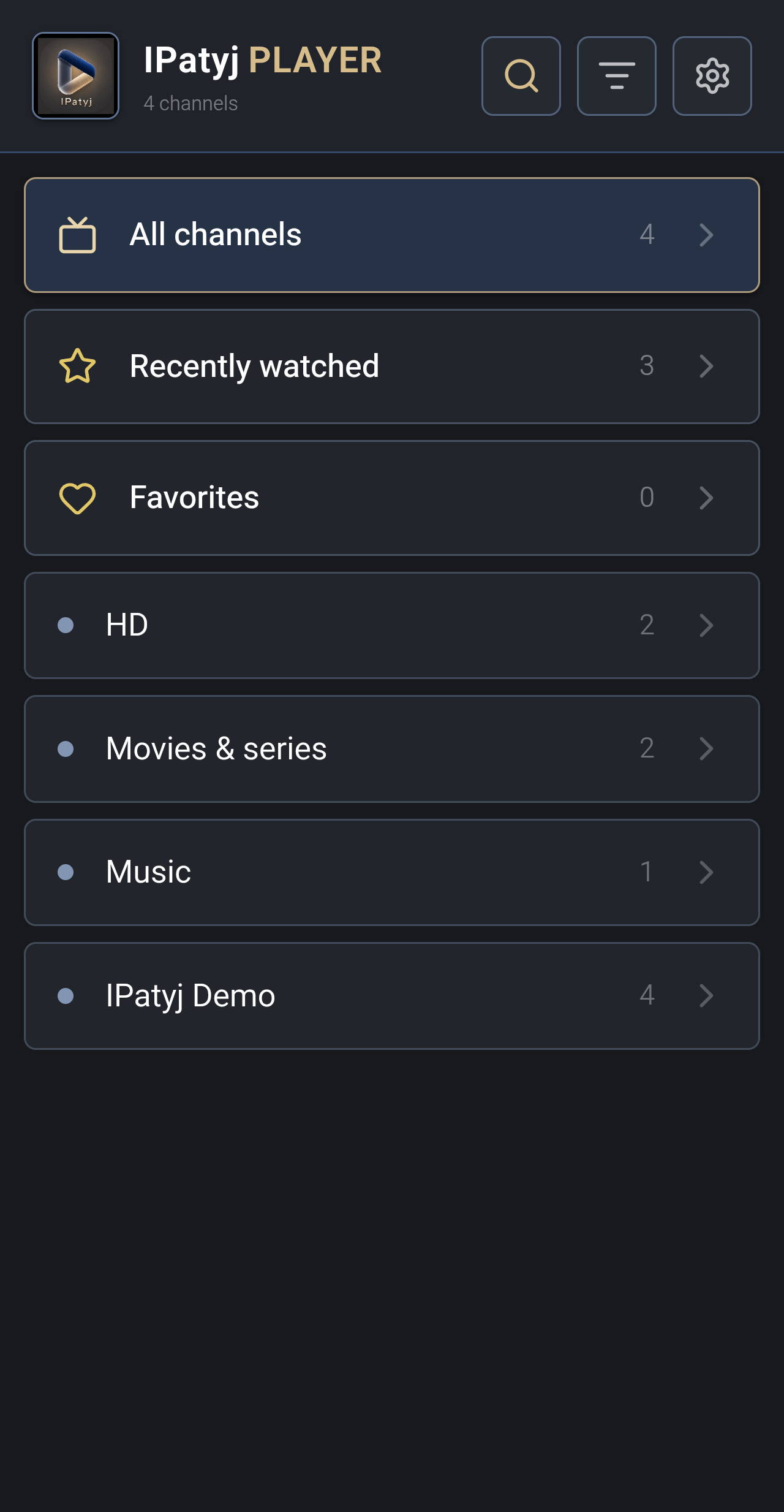 IPatyj channel groups on Android